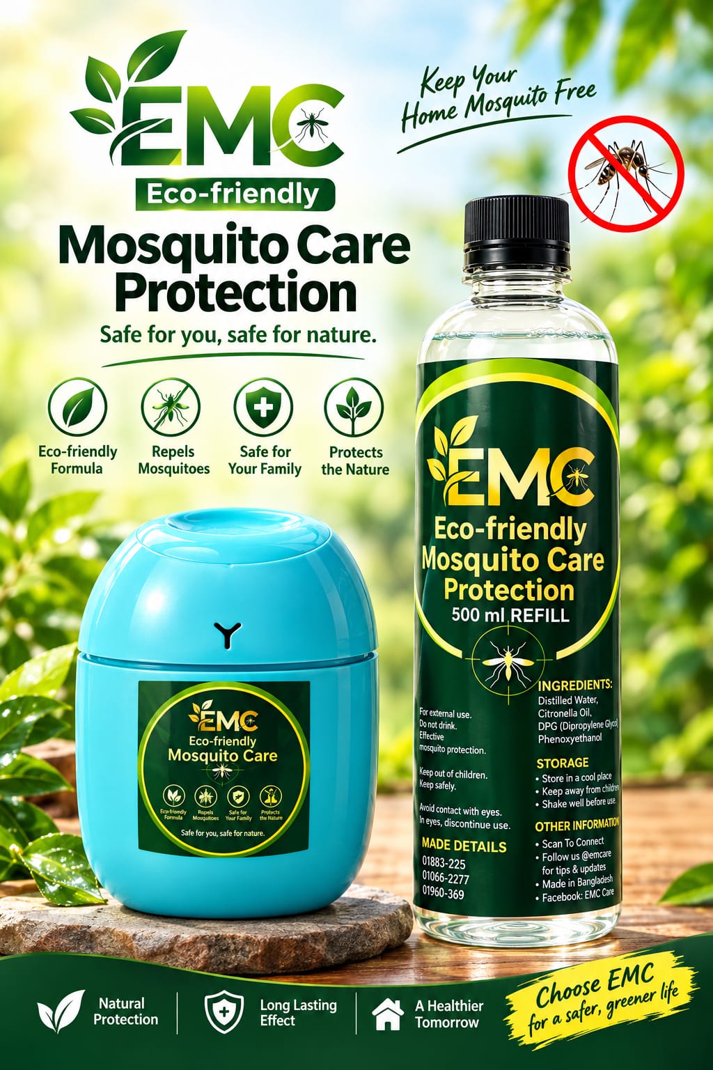 Eco Friendly Mosquito Care ৫০০ মিলি রিফিল ও ডিফিউজার